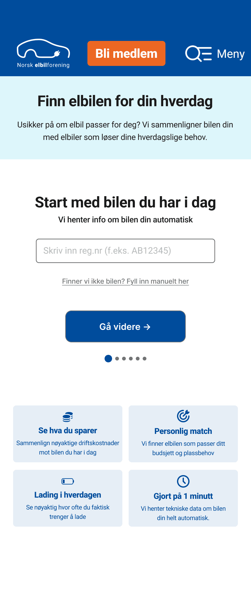 Startskjermen i Elbilforeningen-konseptet