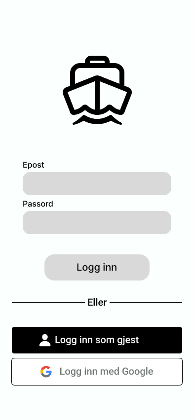 Wireframe: innloggingsskjermen i Skydd